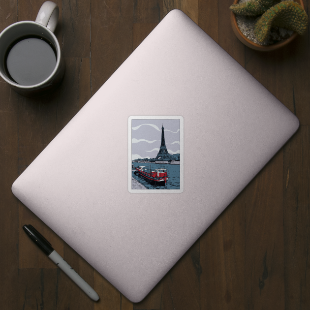 Vector illustration of Eiffel Tower seen across Seine River by StefanAlfonso